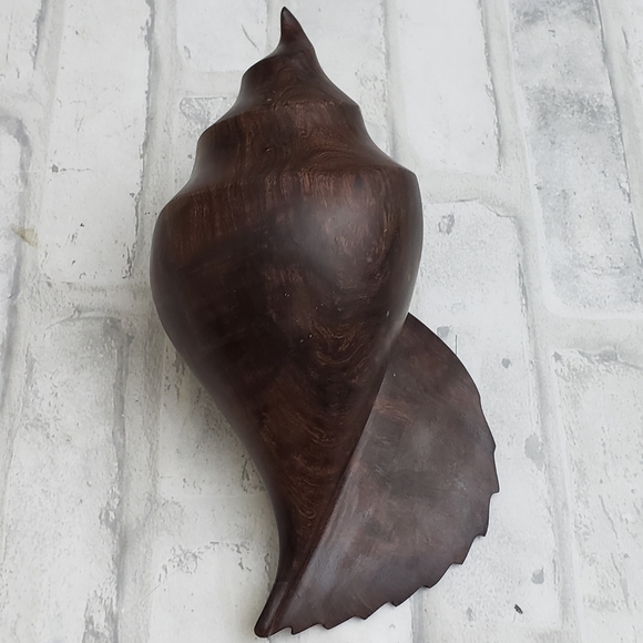 Carved Indian Ironwood Conch Shell Handmade Sculpture - Picture 4 of 11